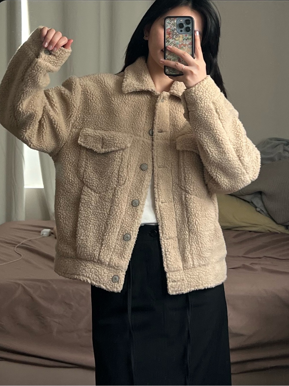Brandy Melville Beige Sherpa Button-Front Jacket